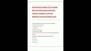 NEW MEXICO BARBER STATE BOARD WRITTEN EXAM QUESTIONS AND CORRECT ANSWERS VERIFIED ANSWERS PLUS RATIO