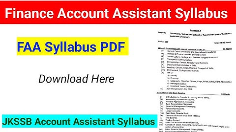Finance Account Assistant Syllabus | JKSSB Finance Account Assistant Syllabus PDF | Good News