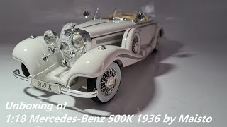 1:18 Mercedes-Benz 500K Typ Special Roadster 1936 by Maisto [scale die-cast car unboxing]