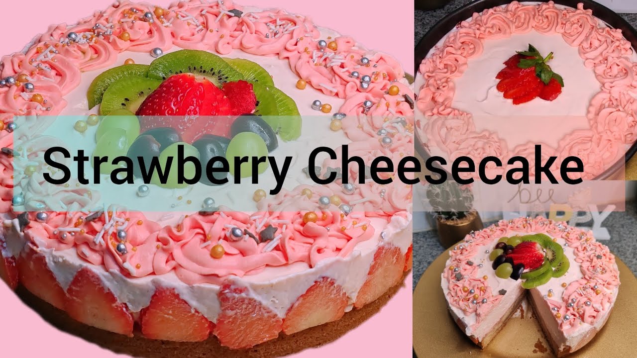 The Best NoBake Strawberry Cheesecake l Easy Strawberry Cake Recipe l