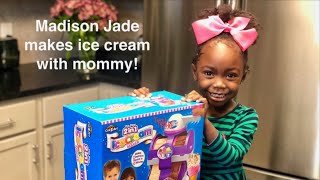 Madison Jade makes ice cream with mommy!!-ICE CREAM MAKER TOY REVIEW