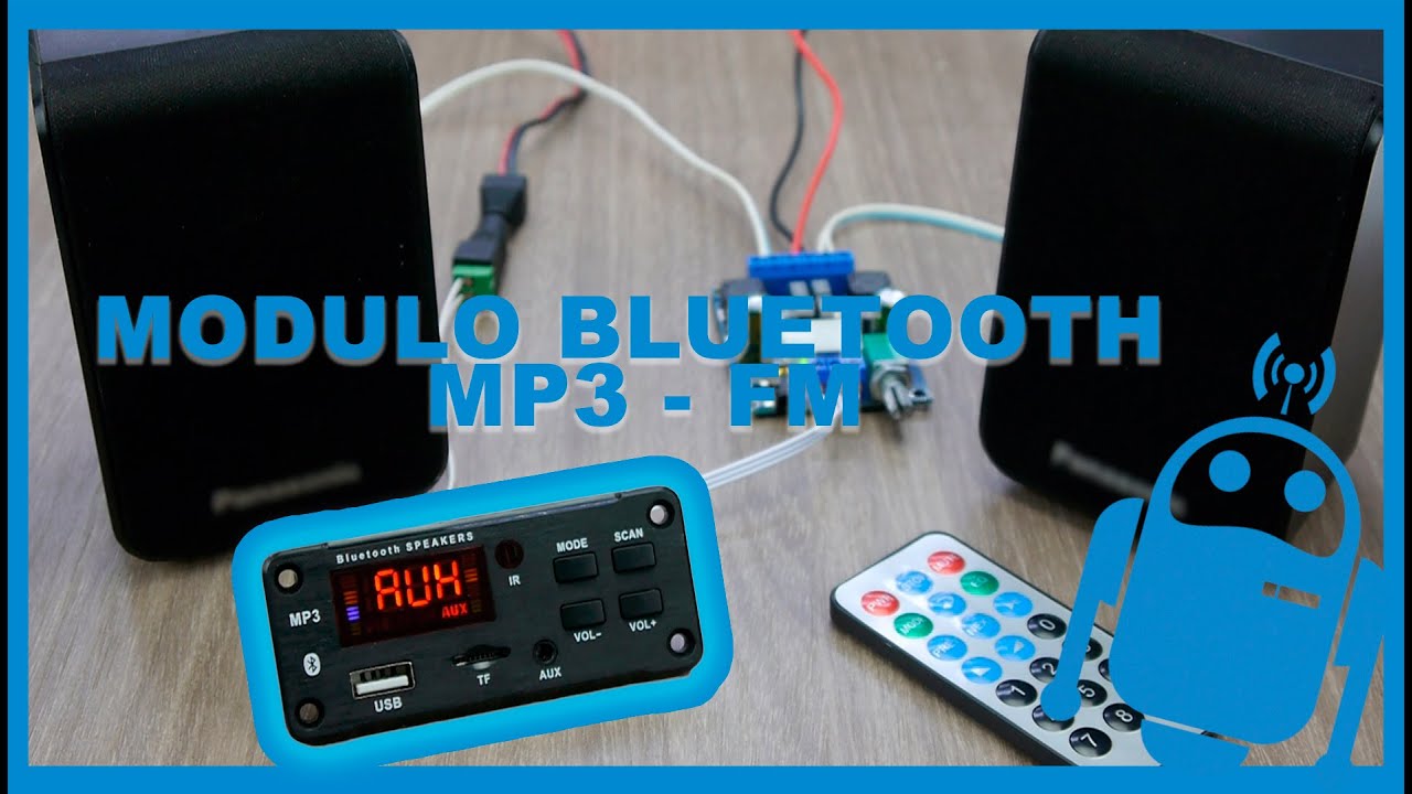 Reproductor Bluetooth MP3 con radio FM y entradas auxiliares y micrófono.  Control remoto incluido. 