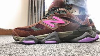 New Balance 9060 Rich Oak/Burgundy Sneakers HD On Feet