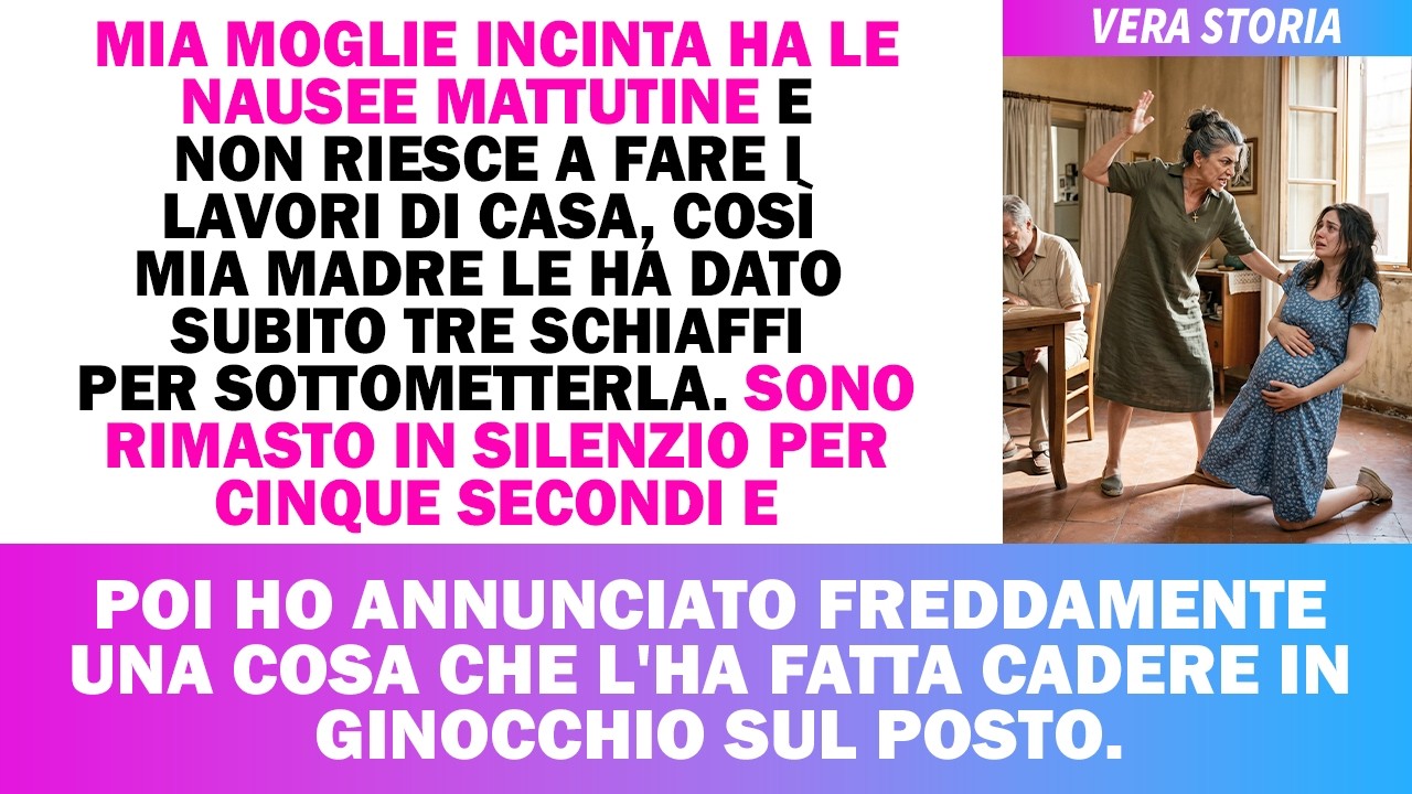 Il pomeriggio che tornai dal cantiere, un giorno prima del previsto, trovai mia madre che schiaffeggiava mia moglie incinta al sesto mese, con il sangue che le colava dal labbro e le mani strette...