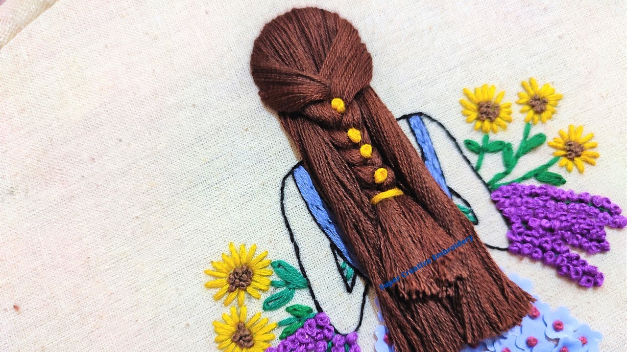 Girl Hair Embroidery/Step By Step Tutorial for Beginners by Hand