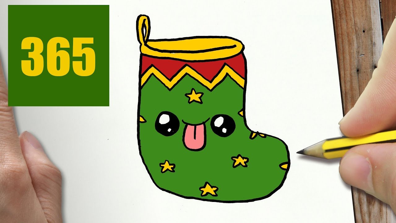How To Draw A Christmas Sock Kawaii Easy Step By Step Drawing Lessons For Kids