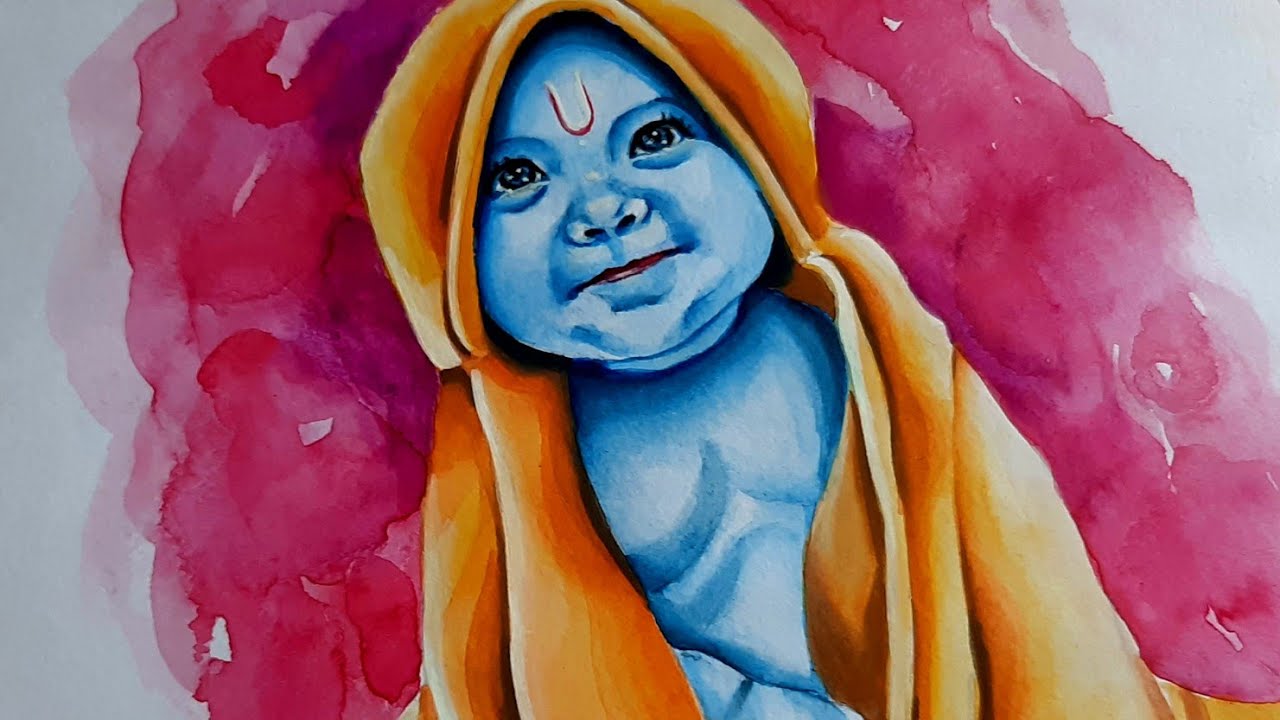 How To Draw LORD KRISHNA Colour Painting | How To Draw Baby ...