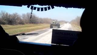 Ukrainian Convoy of BTR-80's APC's move towards Luhansk, Ukraine