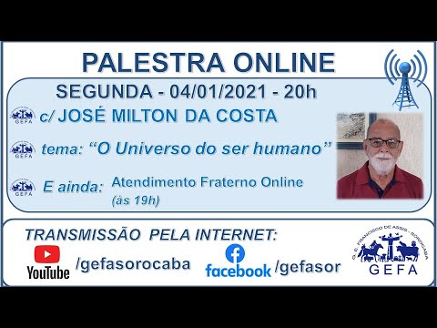 Assista: Palestra online - c/ JOSÉ MILTON DA COSTA (04/01/2021)