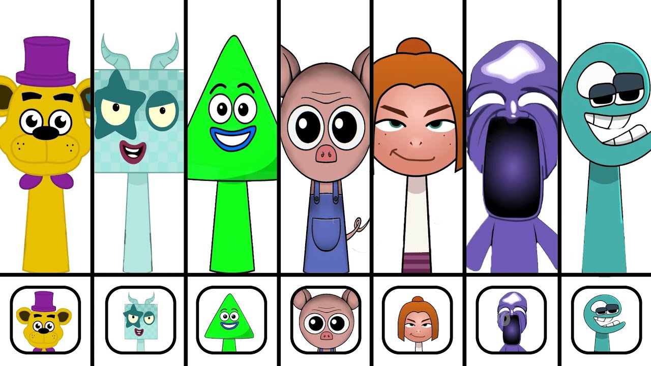 🔥 NEW Sprunki OCs Characters – Gossip Heather ,  Aooni , Five Hundred (from Numberlocks) , Triangle