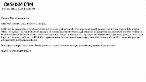 A&D High Tech (A)  Case Solution & Analysis- Caseism.com