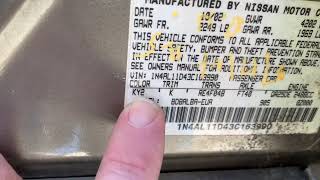 2002-2006 Nissan Altima Paint Code Location