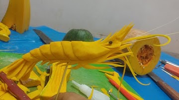 Cách tỉa hoa quả carving hướng dẫn tỉa con tôm nguyên liệu bí ngô