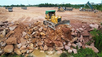 Part15, Amazing! Good Activities Land Reclamation, Dozers Pushing Colossal Stones Truck Adding Rocks