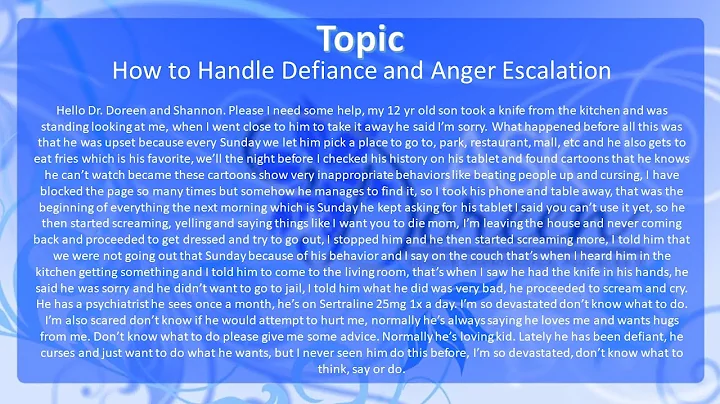 Ask Dr.  Doreen How to Handle Defiance and Anger Escalation