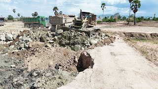 Incredible Power! KOMATSU Bulldozers Move Massive Stones for Land Reclamation