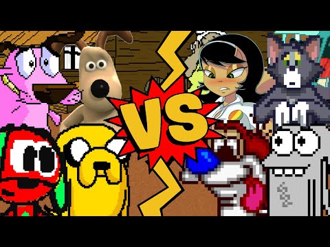 M.U.G.E.N Battles | Squealy Airhorn/Gromit/Courage/Jake vs Waffle/Kitty Katswell/Tom/Stimpy