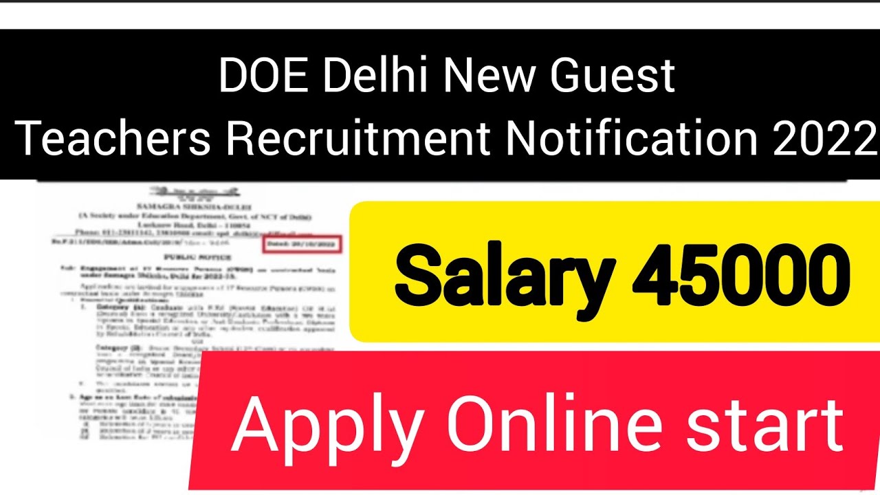 DOE New Teachers Recruitment Notification 2022 ll Apply Online Form