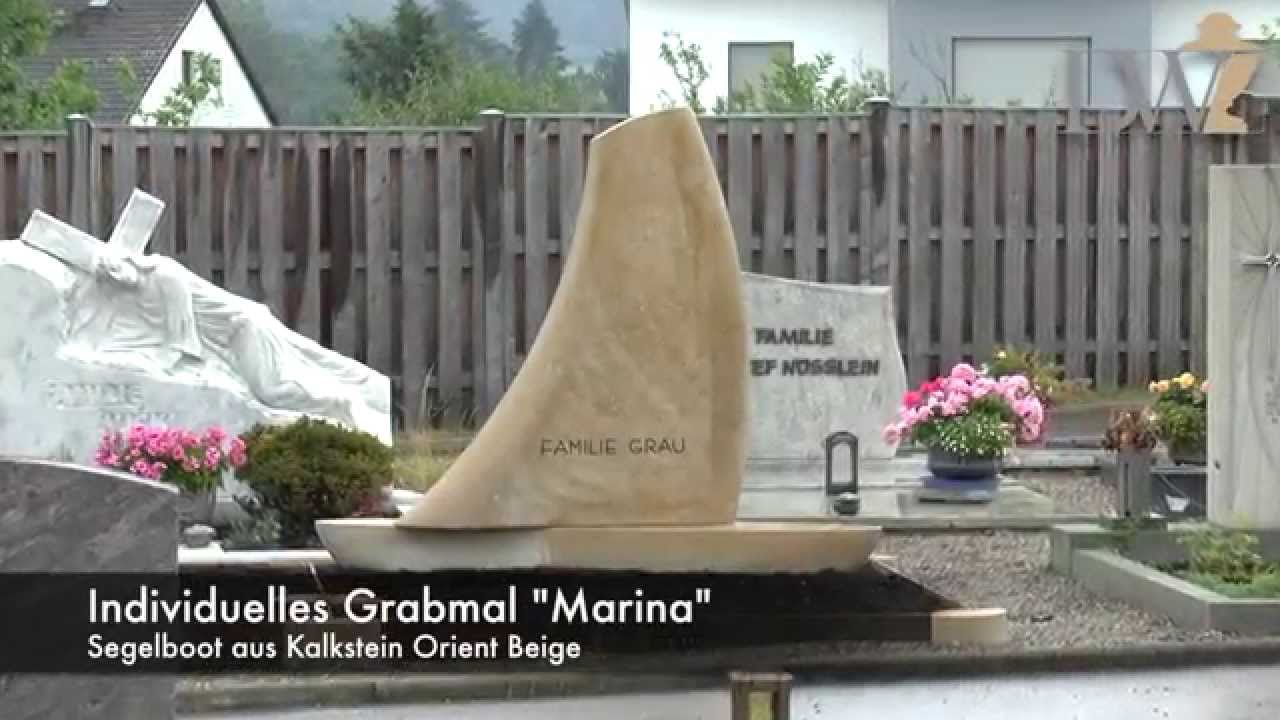 Besonderer Doppelgrab Grabstein mit Segelboot aus Kalkstein