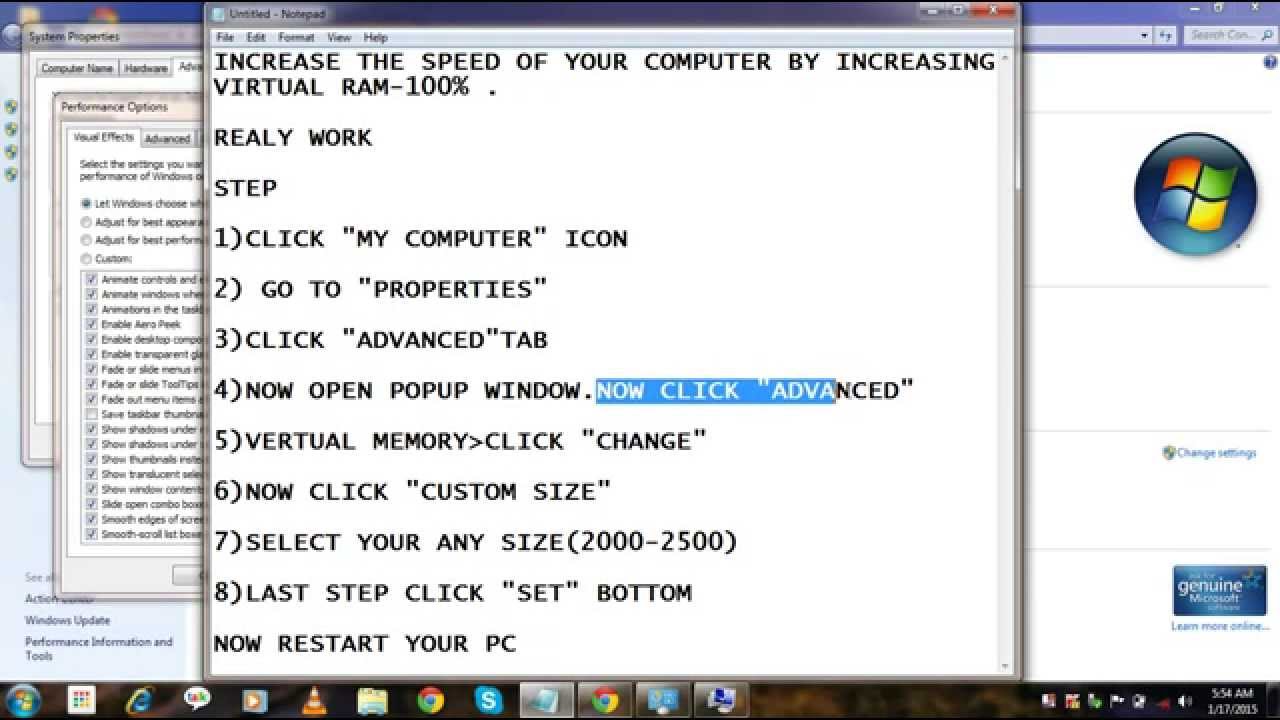 INCREASE THE SPEED OF YOUR COMPUTER BY INCREASING VIRTUAL RAM-100% .