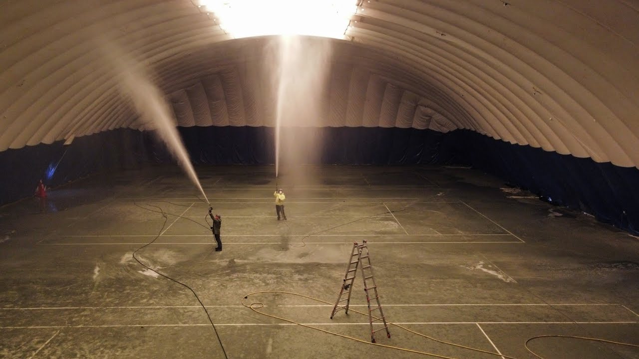 LARGE INFLATABLE SPORTS DOME INTERIOR CLEANING!!! MOLD & MILDEW REMOVAL PENNSYLVANIA TENNIS DOME