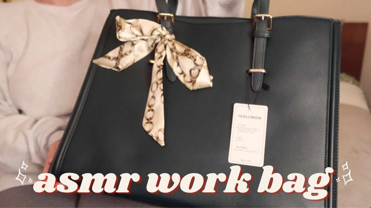 ASMR New Tote Work Bag 💼 laptop friendly👩‍💻 leather sounds, bag rummaging, zippers, soft-spoken