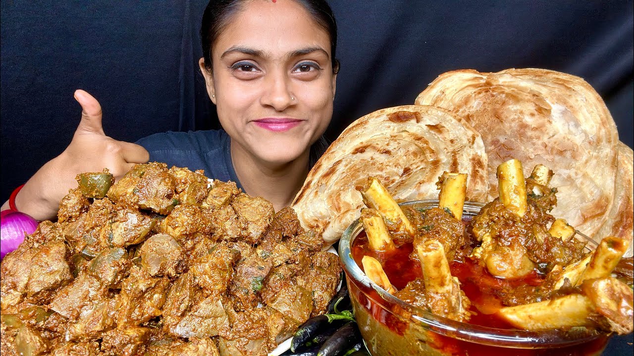Spicy Mutton Kaleji Fry With Laccha Paratha Mutton Nalli Curry With Rice Chilli Eating Mukbang