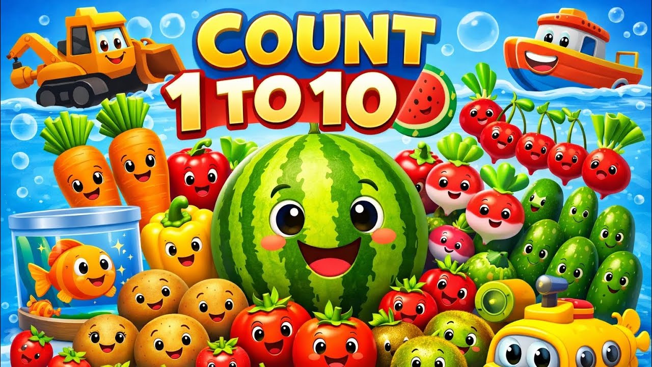 Учимся считать от 1 до 10 с помощью фруктов и овощей 🍉🥕 | Веселое приключение для детей по счету!