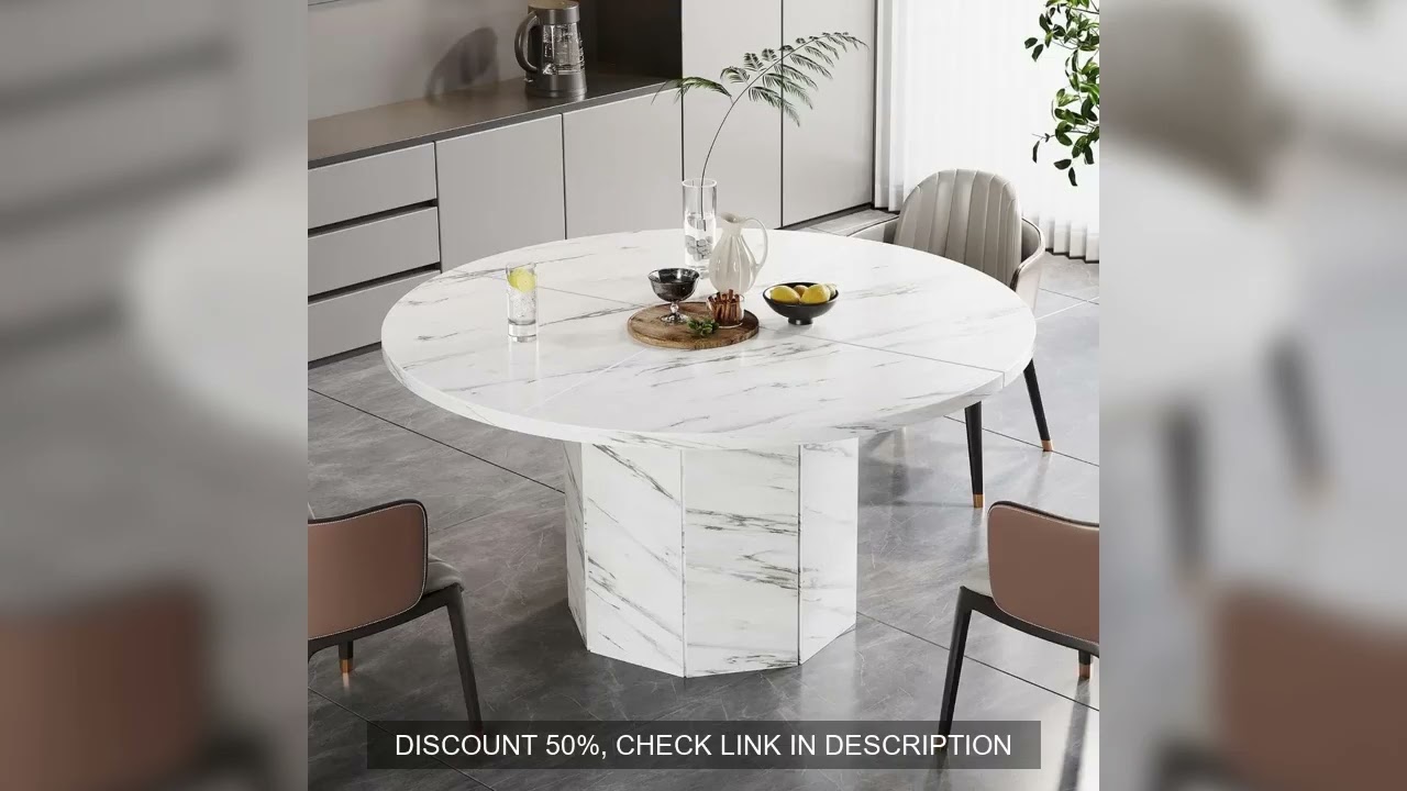 Round Dining Table for 4-6, 47” White Faux Marble Dinner Table only, Modern Circle Kitchen Table for