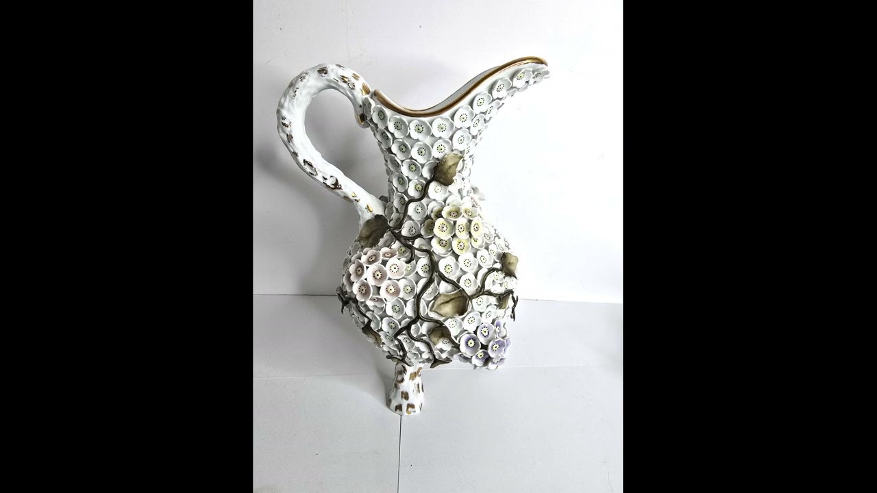 Vintage Pitcher Rhoo Stamped Very Elaborate Art Handcrafted 18k Gold Trim