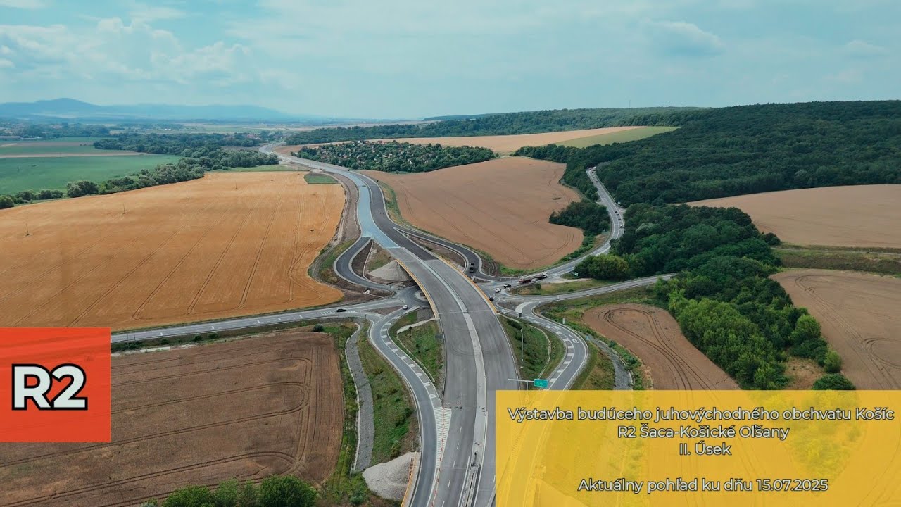 Pohľad na výstavbu juhovýchodného obchvatu Košíc, R2 Šaca-Košické Oľšany II. Úsek 15.07.2025