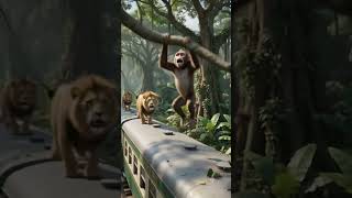 “Shocking AI Video: Monkey Outsmarts Lions on Train!” #AICinematic#AIShort#ViralShorts#YouTubeShorts