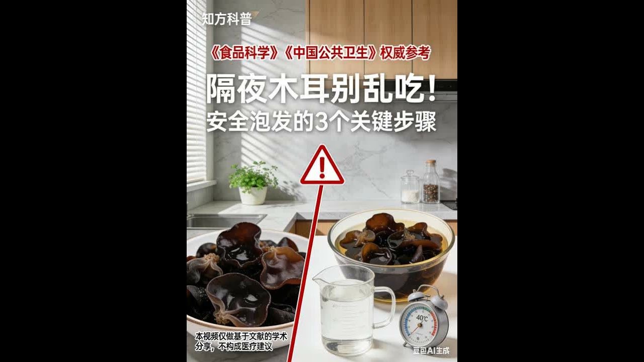本文参考《食品科学》《中国公共卫生》研究，解答隔夜泡发木耳食用问题：常温放置超 8 小时易滋生米酵菌酸，严禁食用！科学泡发需用 40℃以下温水，浸泡不超过 4 小时，中途勤换水。【免责声明】：播客由
