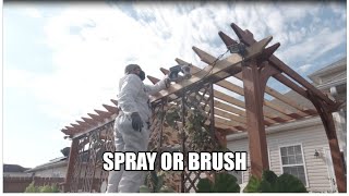 How to spray stain on pergola and fence gate, tips on how to use sprayer and clean for another day!