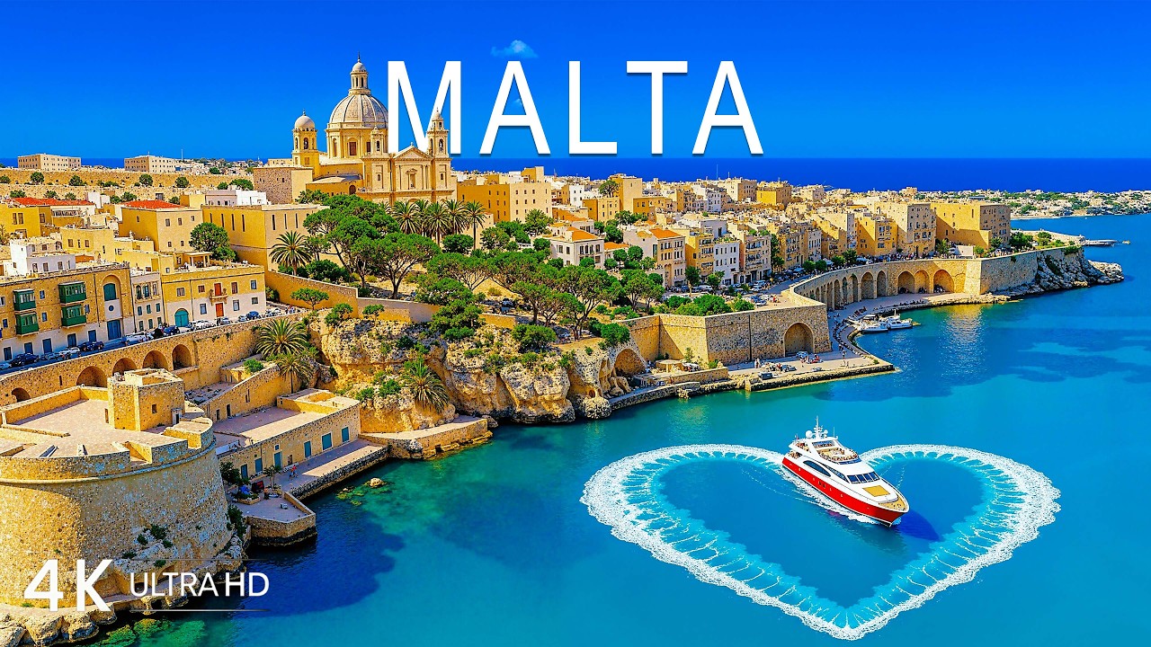 [4K] Мальта 🇲🇹 Панорама Валлетты, Средиземноморское побережье и исторические форты