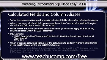 SQL Training - Structured Query Language Tutorial - Calculated Fields and Column Aliases Lesson