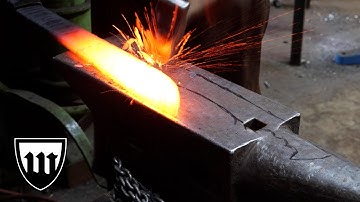 Forging a full tang teardrop Damascus Kukri knife, part 1, forging the blade.