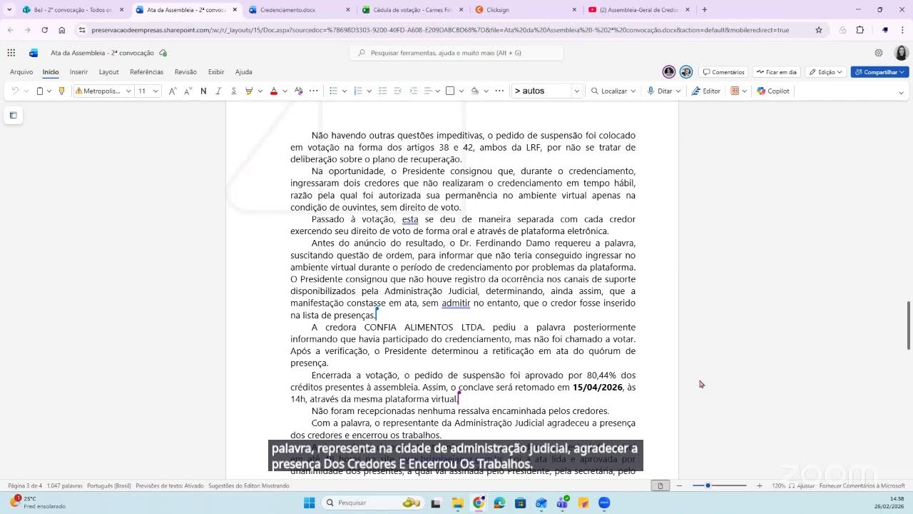 Assembleia-Geral de Credores I Comércio de Carnes Finco - 2ª Convocação