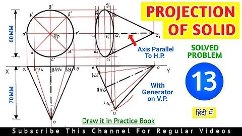 PROJECTION OF SOLIDS SOLVED PROBLEM 13 IN HINDI IN ENGINEERING DRAWING @TIKLESACADEMYOFMATHS