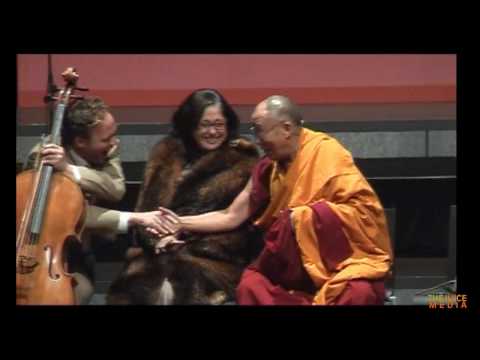 The 14th Dalai Lama - spiritual leader of Tibet - shares a funny exchange with Aunty Joy Murphy - Senior Elder of the Wurundjeri People, leaving the audience...