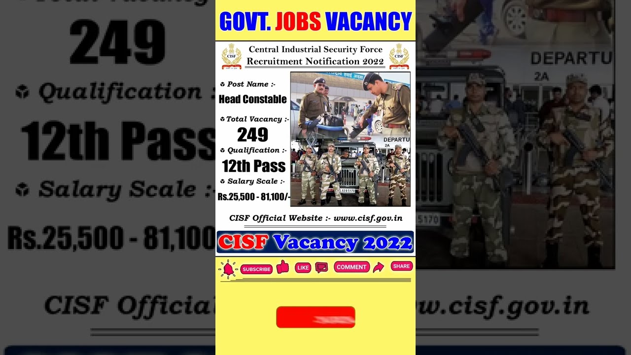 CISF Recruitment 2022 - 12th Pass Defence Job Vacancy 2022
