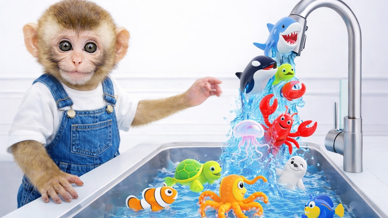 Monito Nene cosecha sandías y se baña en la piscina junto a su amigo perro?! | Nene el Monito