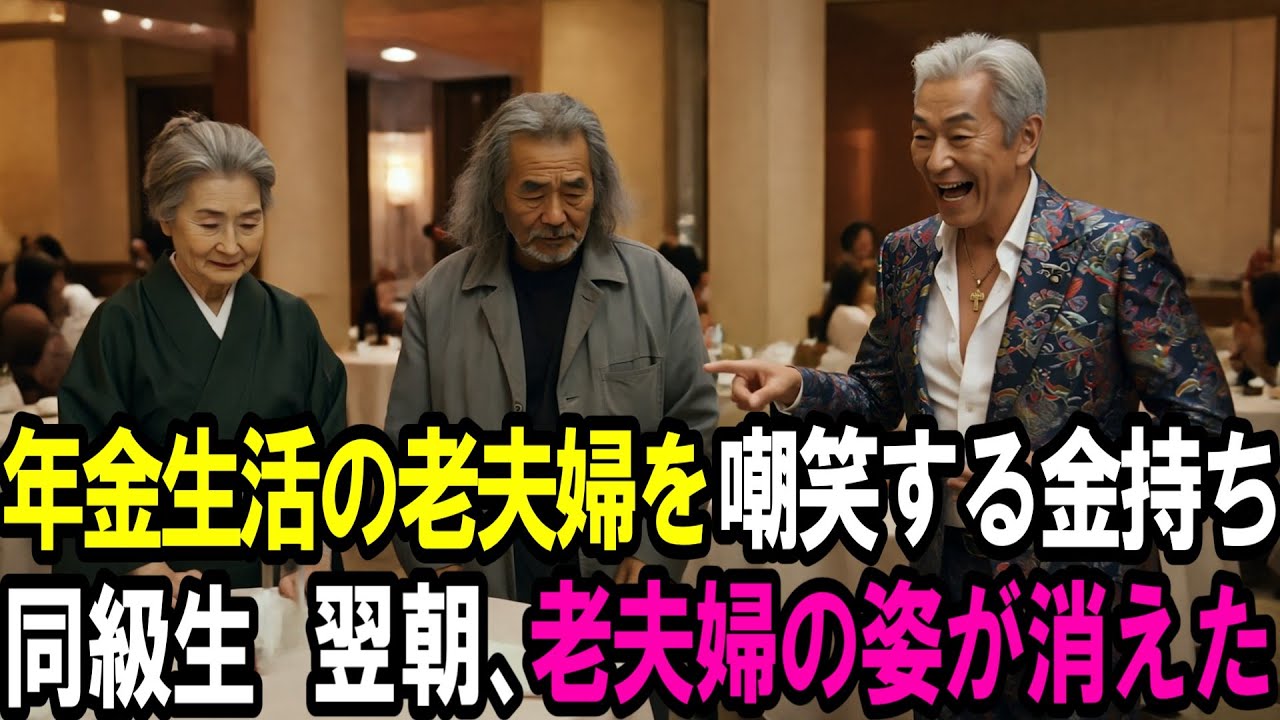 年金暮らしの老夫婦を嘲笑する金持ち同級生。翌日、老夫婦が姿を消した