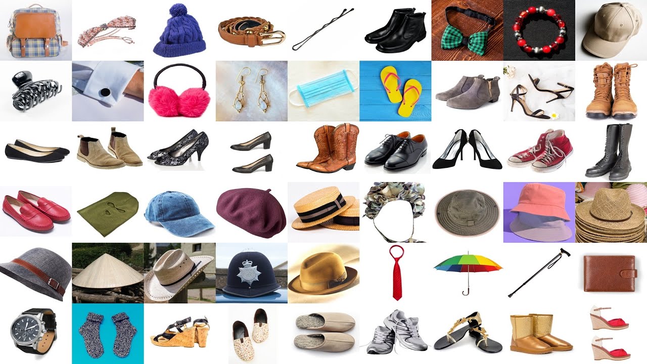 Fashion Accessories, Types of Shoes, and Types of Hats 