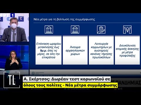 Α. Σκέρτσος: Δωρέαν τεστ κορωνοϊού σε όλους τους πολίτες – Νέα μέτρα συμμόρφωσης