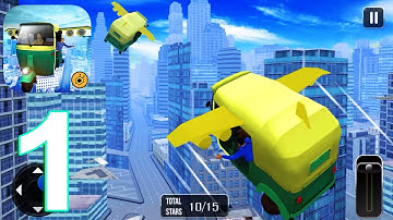 Futuristic Flying tuk tuk rickshaw simulator 3D Gameplay Walkthrough Part 1 (IOS/Android)