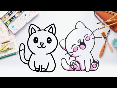🎨 How to Draw a Cute Cat Easily | Step-by-Step for Beginners 🐱 رسم قطة ...