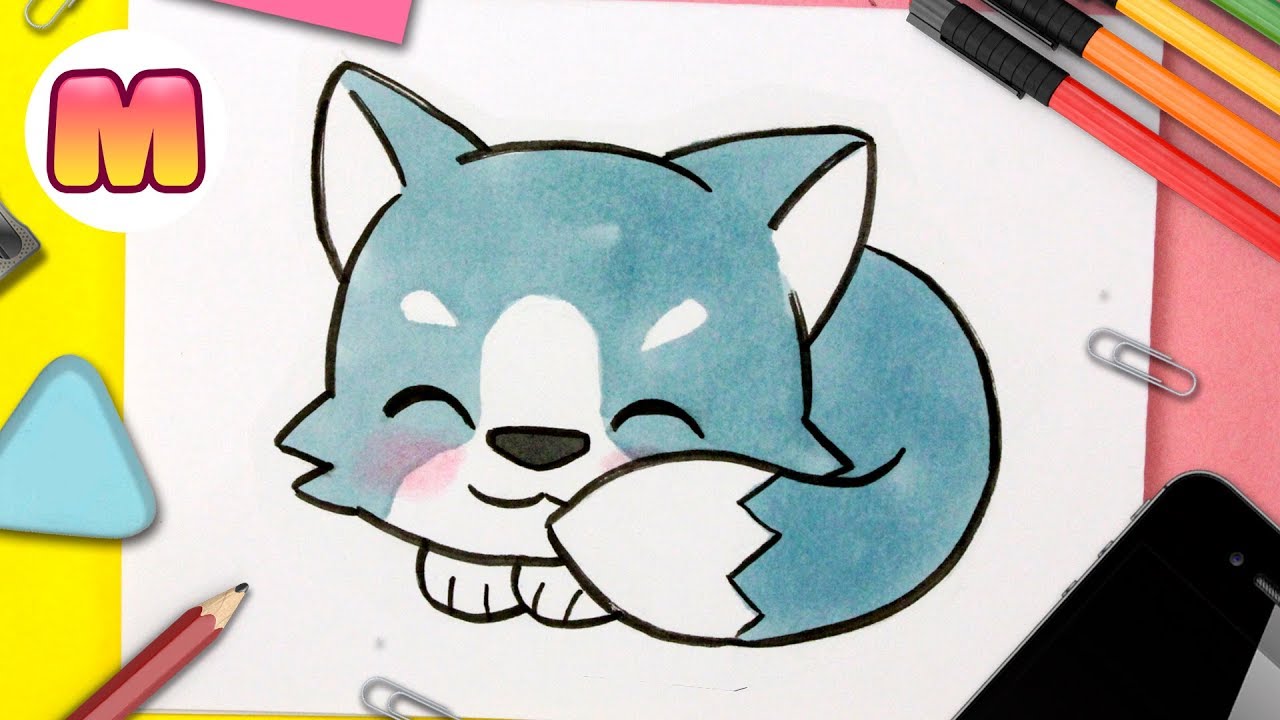 COMO DIBUJAR UN LOBO KAWAII - Dibujos kawaii faciles - aprender a dibujar  animales kawaii - YouTube