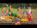 Darius and Francesca build the road and help trucks to stay safe - Kids toys stories