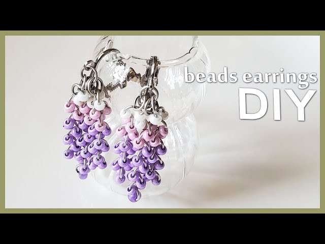 ビーズアクセサリー 作り方】藤の花イヤリング (ピアス)DIY-tutorial